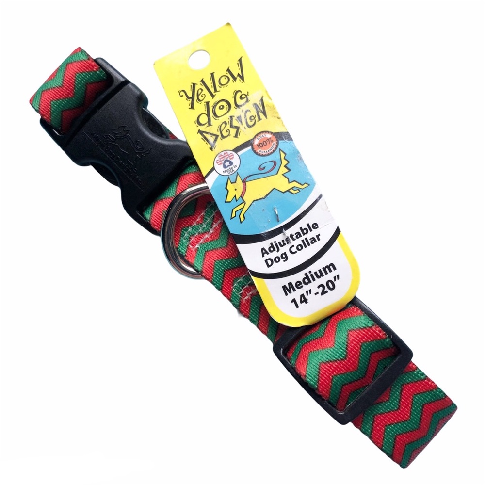 NEW Dog Collar M Christmas Chevron Stripe Red Green NWT HoliDOG
